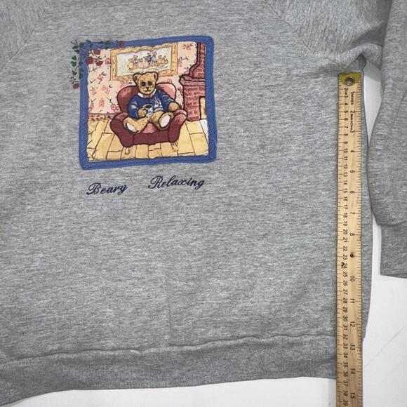 Vintage Fruit of The Loom Beary Relaxing Cottagecore 90s Y2K Granny Sweatshirt L - Picture 14 of 15